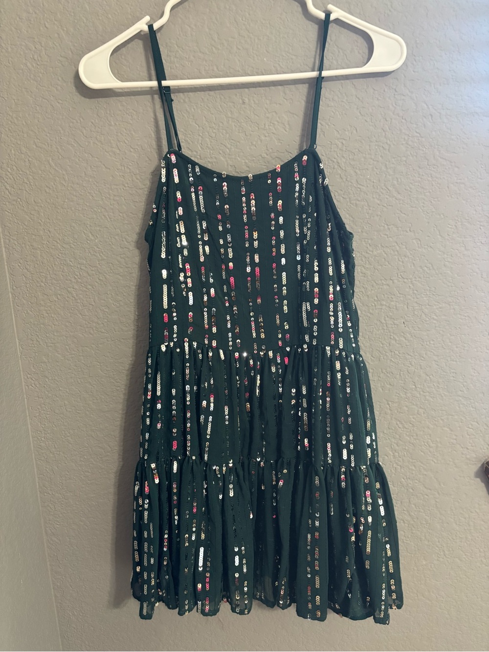 Girls Black Sequin Tiered Spaghetti Strap Dress